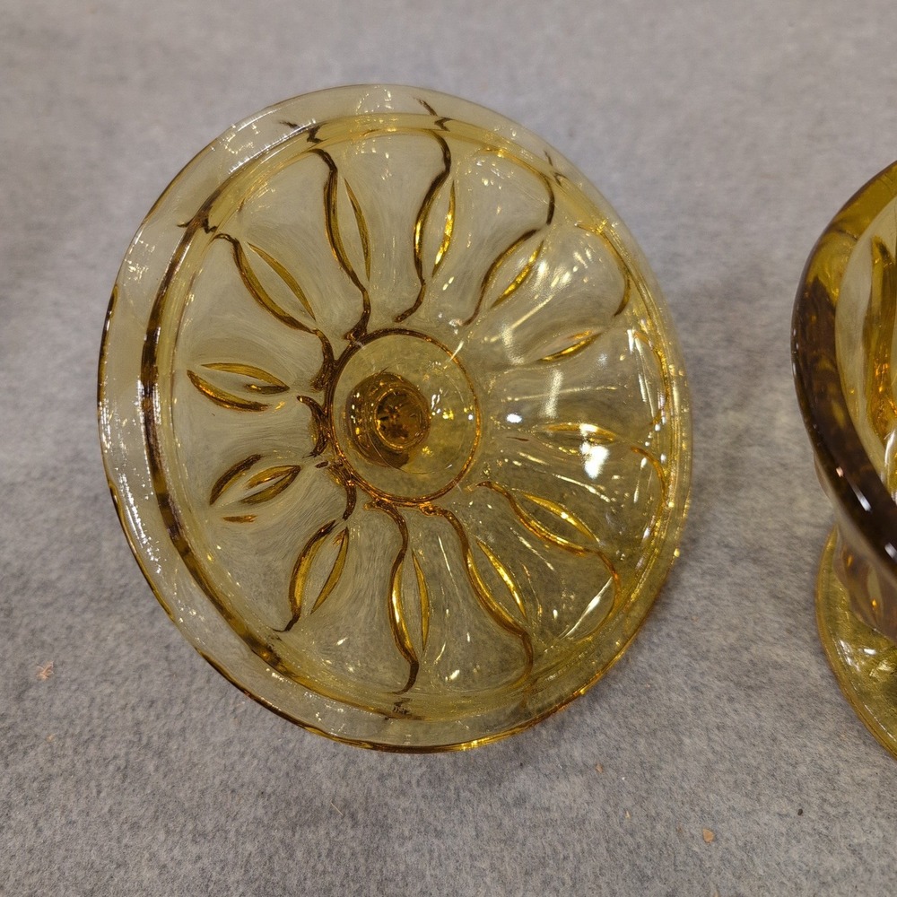 Vintage Anchor Hocking Amber Pressed Glass Footed Candy Dish with Lid Bowl - Picture 3 of 8